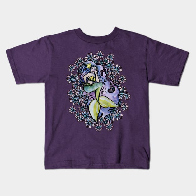 Cute Mermaid Flower Bed Kids T-Shirt by bubbsnugg